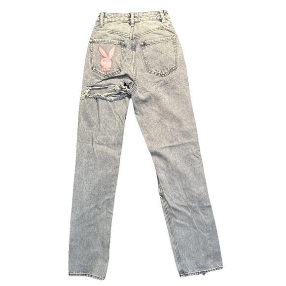 Playboy By PacSun Light Wash Denim Jeans Pink Bunny Logo Distressed Size 23 - Picture 6 of 8